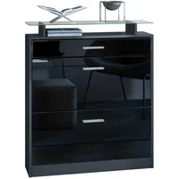 Vladon Schuhschrank Schwarz Hochglanz Holzwerkstoff, 89x104x23 cm, Garderobe, Schuhaufbewahrung,