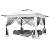 Suusolny Faltpavillon (Schattenfläche 4x4 M) mit Doppeldach - EIN Knopf Install Partyzelt Ink Moskitonetze,Tasche,Heringe & Abspannseile,Wasserdicht, UV geschützt &Höhenverstellbar- Weiß