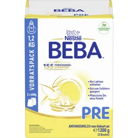 Beba PRE - Anfangsmilch von Geburt an, Nur Laktose, Ohne Palmöl, Ohne Fischöl, Babynahrung, Baby-Milchpulver, Vorratspack 1er Pack (à 2 x 600g)