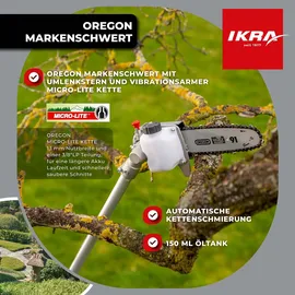 IKRA Multitool IB-MT 36, 4in1: Freischneider, Rasentrimmer, Heckenschere & Hochentaster, inkl. 36V 4Ah & Ladegerät, kompatibel mit Bosch