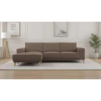 OTTO home Ecksofa OTTO HOME "Oland Skandi, weicher Chenille-Stoff", braun, B:280cm H:85cm T:152cm, 100% Polyester, Sofas, Ecksofa, L-Form, 280 cm, Wellenunterfederung, Skandi-Design, Massivholzfüße