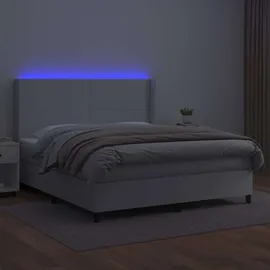 vidaXL Boxspringbett mit Matratze & LED Weiß 160x200 cm Kunstleder