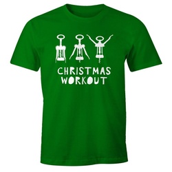 MoonWorks Print-Shirt Herren T-Shirt Weihnachten lustig Christmas Workout Flaschenöffner Korkenzieher Wein trinken Fun-Shirt Moonworks® mit Print grün S