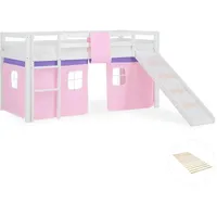 Homestyle4u Hochbett 2552 90 x 200 cm Kiefer massiv weiß rosa