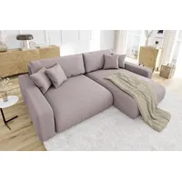 s-style möbel - Ecksofa mit Schlaffunktion und Bettkasten in Cord-Stoff schöner Sitzkomfort, Ottomane rechts, B/T/H: 234 cm / 170 cm / 78 cm - Pink