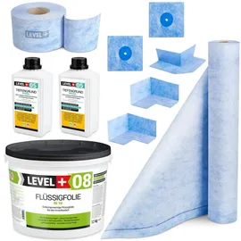 Level + Dichtset für Duschabdichtung Bad Dichtband Flüssigfolie 12 kg