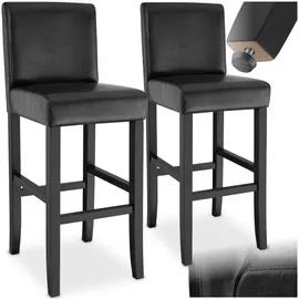 Tectake Barhocker, gepolstert mit Rückenlehne, Stuhlbeine aus Kunstleder, 2er Set schwarz