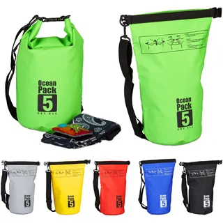 Relaxdays Ocean Pack, 5L, wasserdicht, Packsack, leichter Dry Bag, Trockentasche, Segeln, Ski, Snowboarden, grün, 38 cm
