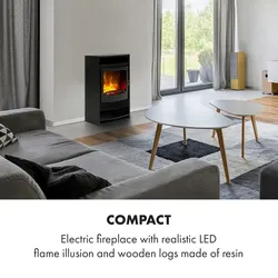 KlarsteinBergamo Elektrischer Kamin 900/1800W Thermostat HolzoptikSchwarz