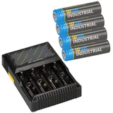 Akkuman SET Nitecore D4 + 4x 14500 AA Solar Akku LiFePO4 3,2V 600mAh