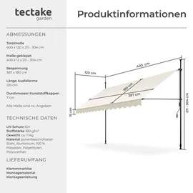 Tectake tectake® Klemmmarkise, mit Handkurbel, höhenverstellbar - 304 cm, einfache Montage