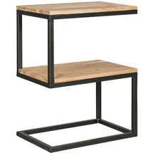 FineBuy Beistelltisch S-Form Beige Akazie 45 x 60 x 30 cm