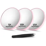 Yamobi 3 Stück Kosmetikspiegel Mit Vergrößerung, Kompakter 3,5 Zoll Vergrößerungsspiegel Mit Saugnapf, Einschließlich Präzisionspinzette Für Pflege(5X、10X、15X)