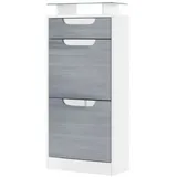 Vladon Schuhschrank Fiesta V2 (Schuhkipper für 8 Paar Schuhe, mit 2 Klappen, Schublade und Glasablage) Weiß matt/Avola-Anthrazit, Mulden in Weiß Hochglanz (46x104x23 cm) grau