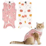 2pcs Cat Recovery Suit, Breathable Cat Surgery Recovery Suit, Anti Licking Clothes, Cat Onesie for Cats After Surgery, Cat Spay Recovery Suit Bdominal Wound Protector for Small Male Female Pets