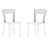 RATTATAN Set aus 2 transparenten Stühlen aus Polycarbonat, robust, ergonomisch, ideal für Bar, Restaurant, Küche oder Garten, modernes Design–Cristal