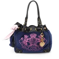 Juicy Couture Tragetasche JUICY COUTURE "DAYDREAMER CLASSIC CREST LARGE DOUBLE HANDLE BAG.. Damen", Damen, Gr. B/H/T: 13cm x 29cm onesize, blau depths, Baumwolle, Polyurethan, Taschen, Tragetasche Damen, Shopper, Einkaufstasche, Fashion, Lifestyle, Sale