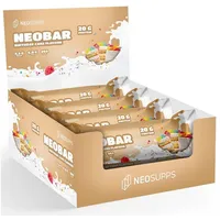 Neosupps Protein Riegel NeoBar Birthday Cake 12x60g mit 21g Eiweiß pro Riegel, Zuckerarm, echte Cremefüllung, Weiße Schokolade, Made in Germany