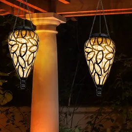 GLOBO Solarlampe Gartendeko Hängeleuchte Außenlampe hängend LED Solarleuchte, im Tropfen Design, Metall schwarz,
