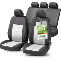 Walser Premium Autositzbezüge Avignon mit Reißverschluss Qualitätssieger Sehr Gut* Sitzbezüge Auto, Zipp-IT Schonbezüge Komplettset, 2 Vordersitzbezüge, 1 Rücksitzbezug schwarz/Silber 11872