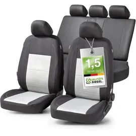 Walser Premium Autositzbezüge Avignon mit Reißverschluss Qualitätssieger Sehr Gut* Sitzbezüge Auto, Zipp-IT Schonbezüge Komplettset, 2 Vordersitzbezüge, 1 Rücksitzbezug schwarz/Silber 11872