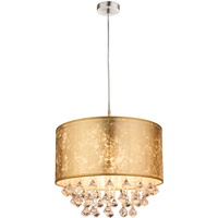 GLOBO LED Hängeleuchte Textil gold Pendelleuchte Kristalle klar Esszimmer
