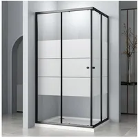 Hopibath Eckdusche milchglas Duschkabine 80x100 100x100 90x90 80x80 75x90 75x75 H:185cm, BxT: 100x100 cm, 5mm Sicherheitsglas, Schiebetür Eckeinstieg, Schwarz, Alurahmen, 16 Türrollen, Magnetdichtleisten schwarz 100 cm x 185 cm x 100 cm