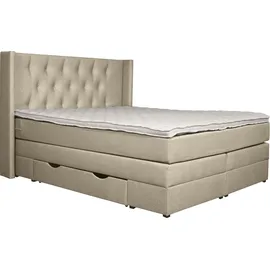 Home Affaire Boxspringbett HOME AFFAIRE "Elegance", beige (natur), B:161cm L:210cm, Samtoptik (100% Polyester);Struktur (100% Polyester), Komplettbetten, Boxspringbett, mit schöner Knopfheftung, in den Härtegraden H2 & H3, inkl. Schubladen