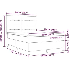 vidaXL Boxspringbett mit Matratze Dunkelgrau 140 x 190 cm Stoff