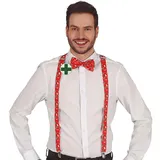 Karneval-Klamotten Kostüm Hosenträger mit Fliege Weihnachten rot Herren, Weihnachtsfliege Weihnachtshosenträger mit Weihnachtsbaum Schneemann grün|rot