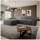 Juskys Sofa Vals Links mit PESO Stoff - Ecksofa Couch Wohnzimmer modern Sitzfläche - Dunkelgrau