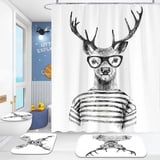 DDONVG Hirsch Duschvorhang 180x200 180x180 Rentier-Kopf-menschlicher Hipster Badezimmerteppich 4-teiliges Set Shower Curtains Mit 12 Haken (180x200cm,8)