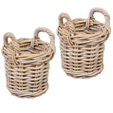 LebensWohnArt Dekokorb 2er Set Natur-Rattankorb BAKUL rund Grey ca. 20cm