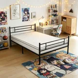 Metallbett Bettgestell 140 x 200 cm, Bettrahmen mit Federkern Matratze und Kopfteil, Schwarz - Schwarz