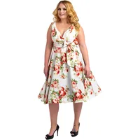 Miss Lavish London Damen-Kleider in Übergröße, Retro-Swing-Blumen-Rockabilly-Brautjungfernkleid im Vintage-Stil der 40er und 50er Jahre, Creme 26 - 54