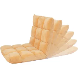 Mendler Bodensessel HWC-N43, Relaxsessel Bodenkissen Klappsessel 6 Relaxpositionen, stabiles Gestell Samt ~ hellbraun