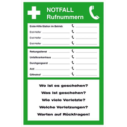 Aushang Notfall Rufnummern Kunststoff (B x H) 200mm x 300mm 1St.