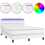 vidaXL Boxspringbett mit Matratze & LED Weiß 140x200 cm Kunstleder