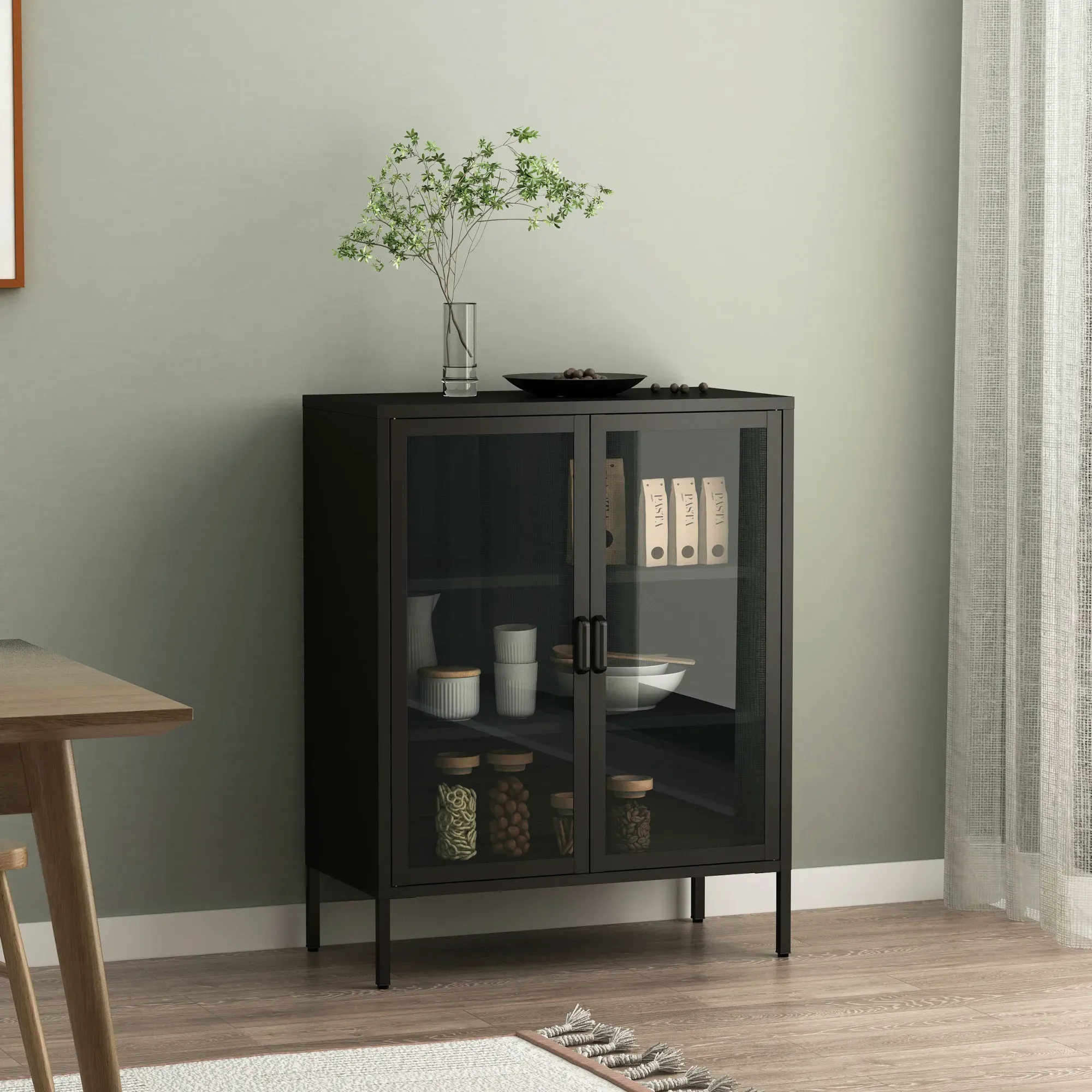 Sideboard Fauske mit Glastüren Schwarz