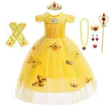 Lito Angels Prinzessin Belle Kleid mit Zubehör für Kinder Mädchen, Die Schöne und das Biest Kostüm Verkleidung, Größe 4-5 Jahre 110, Gelbes