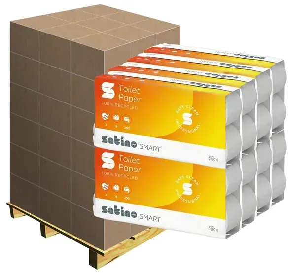 Wepa Satino Smart hochweiß 3-lagig Toilettenpapier Palette 33 Großpakete zu je 64 Rollen, 250 Blatt/Rolle, 3-lagig