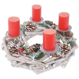 MCW Adventskranz Rund Holz Ø 35cm mit Kerzen Rot