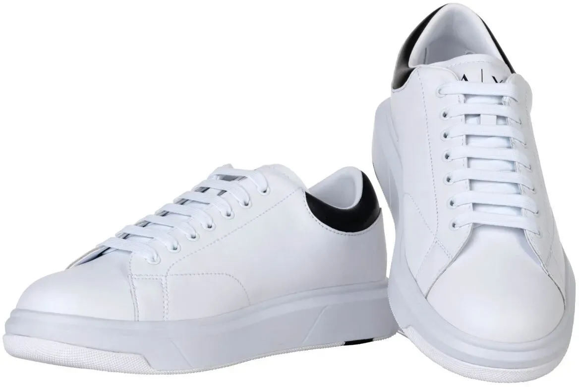 AX ARMANI EXCHANGE Herren Sneaker - Schnür-Schuh, Turnschuh Low, Logo, Leder Weiß/Schwarz EU 46