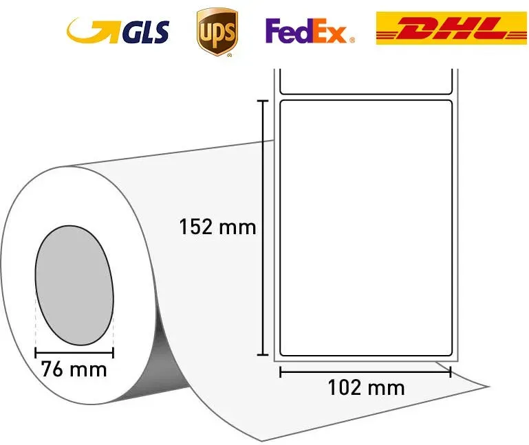 Versandetiketten für DHL/GLS/FedEx/UPS – Generigo® TT (Vellum-Papier) 102 mm x 152 mm / permanent / 76 mm Kern / 950 Etiketten je Rolle