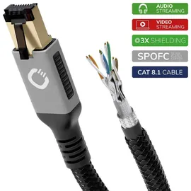 Oehlbach D1C13357 RJ45 Patchkabel CAT 8.1 Schwarz vergoldete Steckkontakte, dreifach geschirmt 1St.