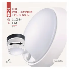 EMOS Außenleuchte Kunststoff rund Ø21,5 cm mit Bewegungsmelder 14 W 1100 lm neutralweiß