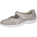 WALDLÄUFER Riemchenballerina WALDLÄUFER "HENNI", Damen, Gr. 10 (44,5), grau (hellgrau), Veloursleder, metallic, Schuhe Riemchenballerina, Keilabsatz, Halbschuh, Komfortschuh mit Perforation, Weite H