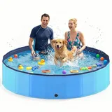 Hundepool faltbar aus kratzfestem PVC-Material, Ø 200 cm, Höhe 40 cm, Anti-Rutsch-Belag & Abflussstopfen für schnelle Entleerung, Keine Pumpe benötigt, robuster Kinderpool, Blau