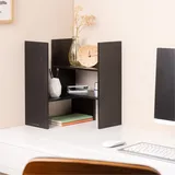 Navaris Bambus Schreibtisch Organizer 64x15,5x40 - Tisch Regal Ordnungssystem verstellbar - Eckregal für Küche Büro Bad Regalaufsatz - Schwarz