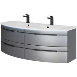 Waschtisch SAPHIR "Serie 7045 Mineralmarmor-Waschtisch und Unterschrank, 131 cm breit", grau (stahlgrau, sw, stahlgrau metallic), B:131cm H:50,2cm T:51,8cm, Waschtische, Doppel-Waschplatz mit 4 Schubladen, Badmöbel Set mit Waschtisch